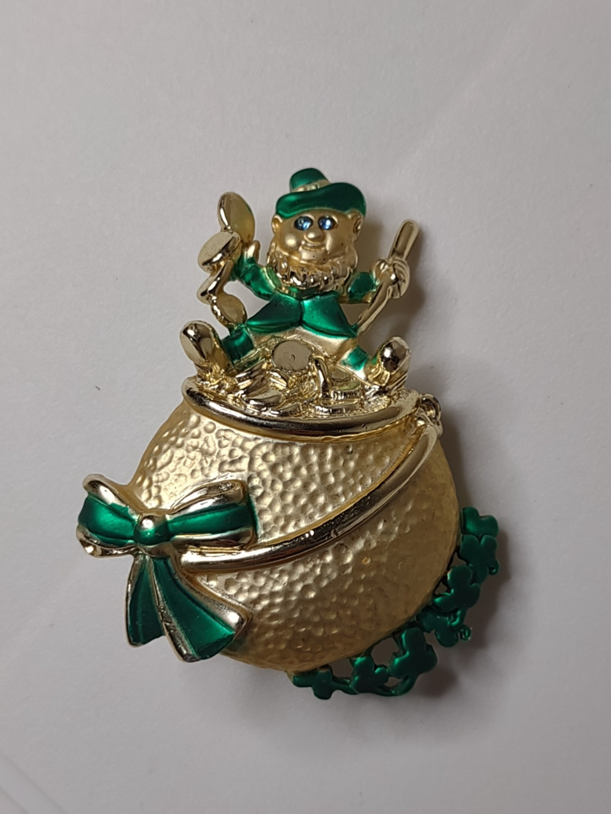 Large AJC Leprechaun With Pot Of Gold Brooch Pin