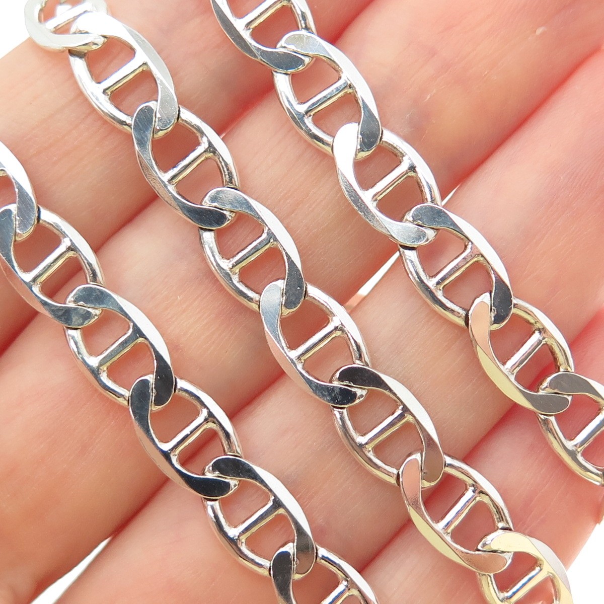 925 Sterling Silver Vintage Italy Anchor Mariner Chain Necklace 24″
