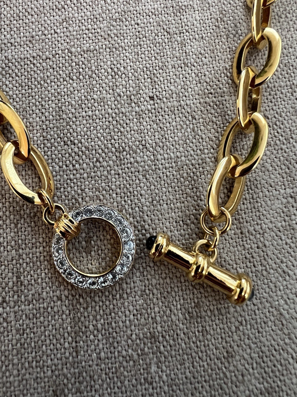 Nolan Miller Glamour Collection Gold And Rhinestone Toggle Clasp Necklace 19”