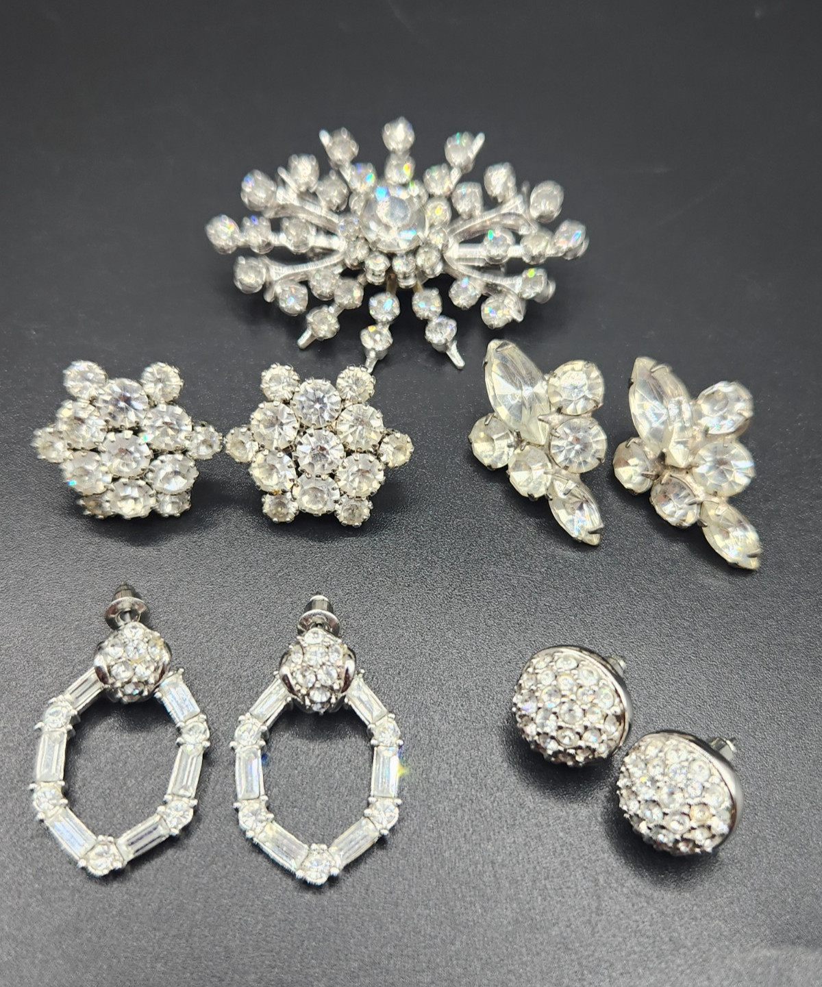 Vintage Rhinestone Earrings and Brooch