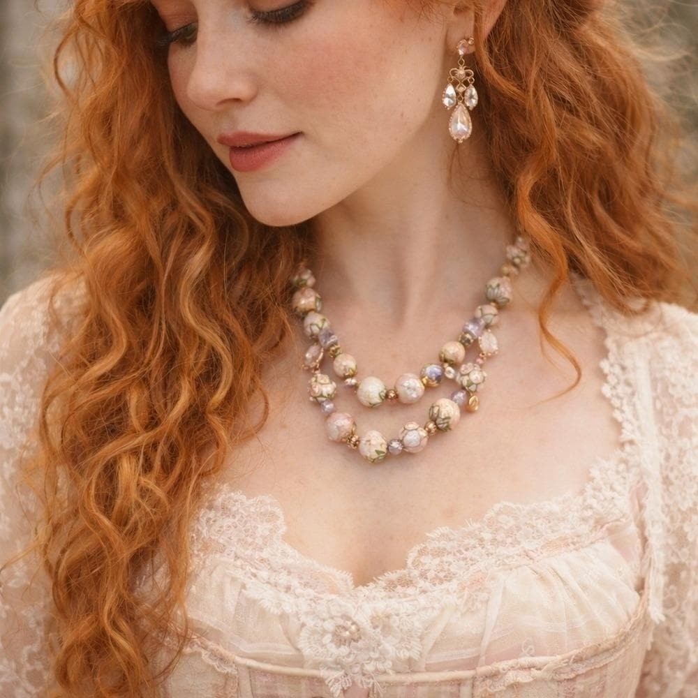 Vendome Vintage Signed “Garden Party” Crystal & Faux Pearl Necklace