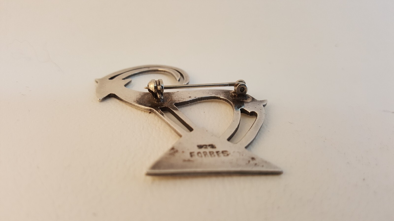 Vintage modernist stylized ram goat brooch pin Forbes MCM sterling silver