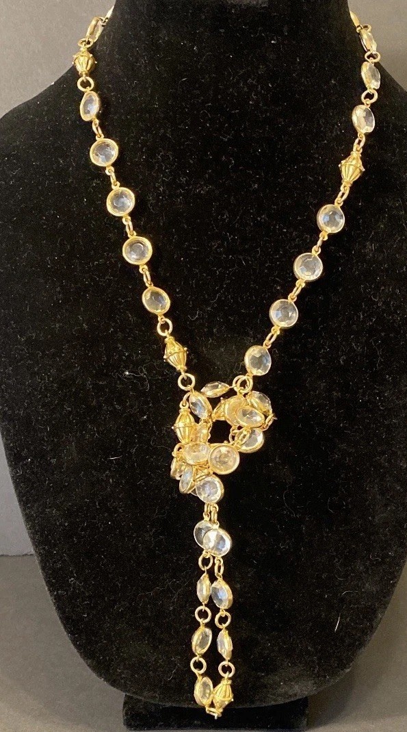 Vintage Gold Tone Bezel Set Swarovski Crystal Necklace 40 Inches Long