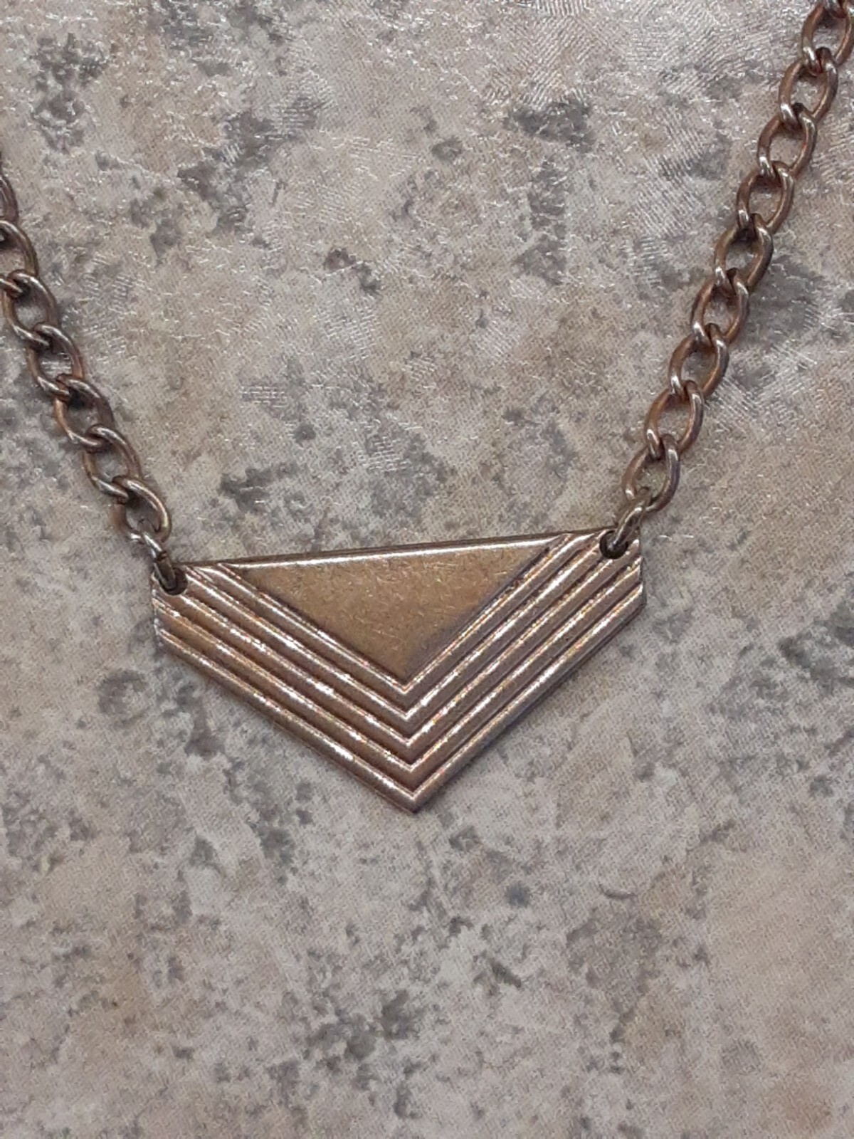 Vintage Hadley Tie Bar Goldtone Chain w/Chevron Art Deco Pendant