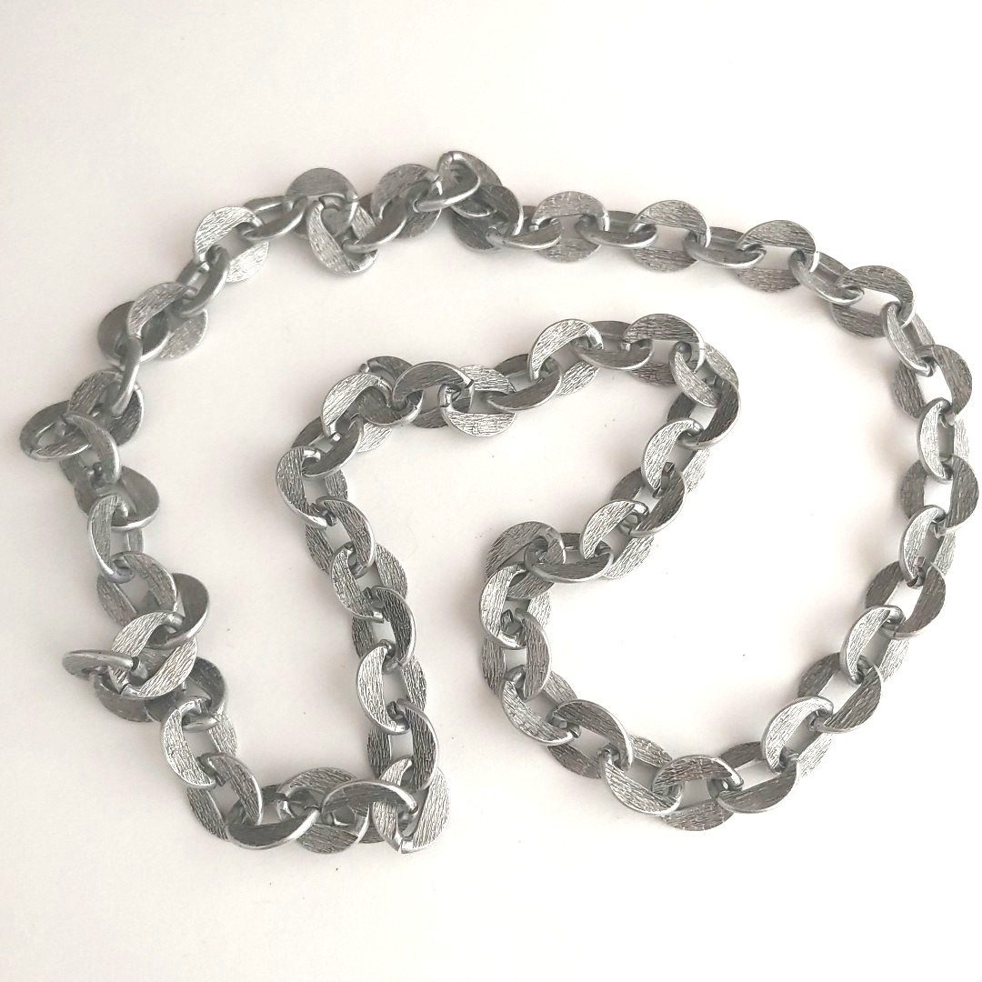 Vintage Silver Tone Chunky Chain Necklace Lightweight Textured 26”