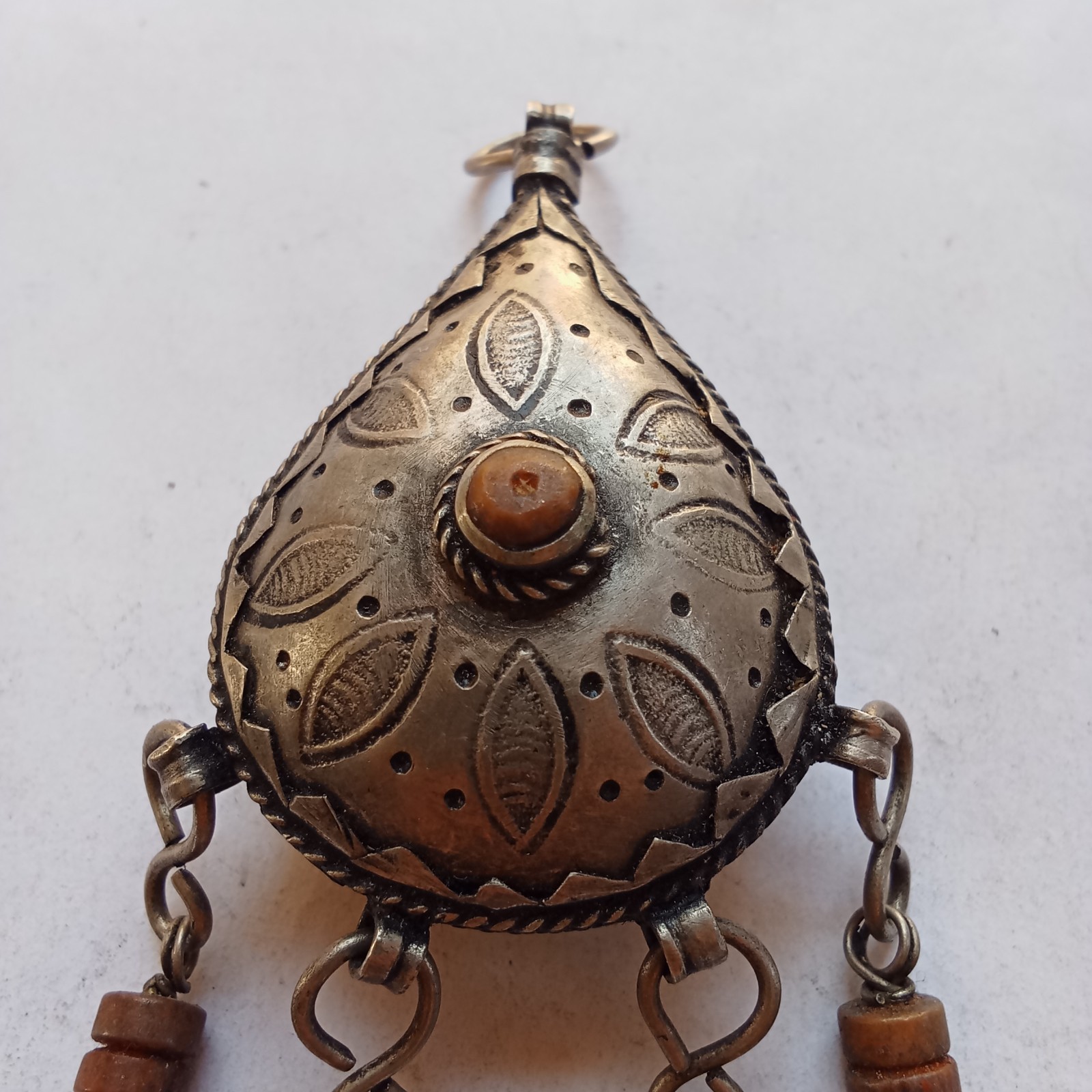Antique Silver Tone Bedouin Prayer Box Necklace Dangle Bells
