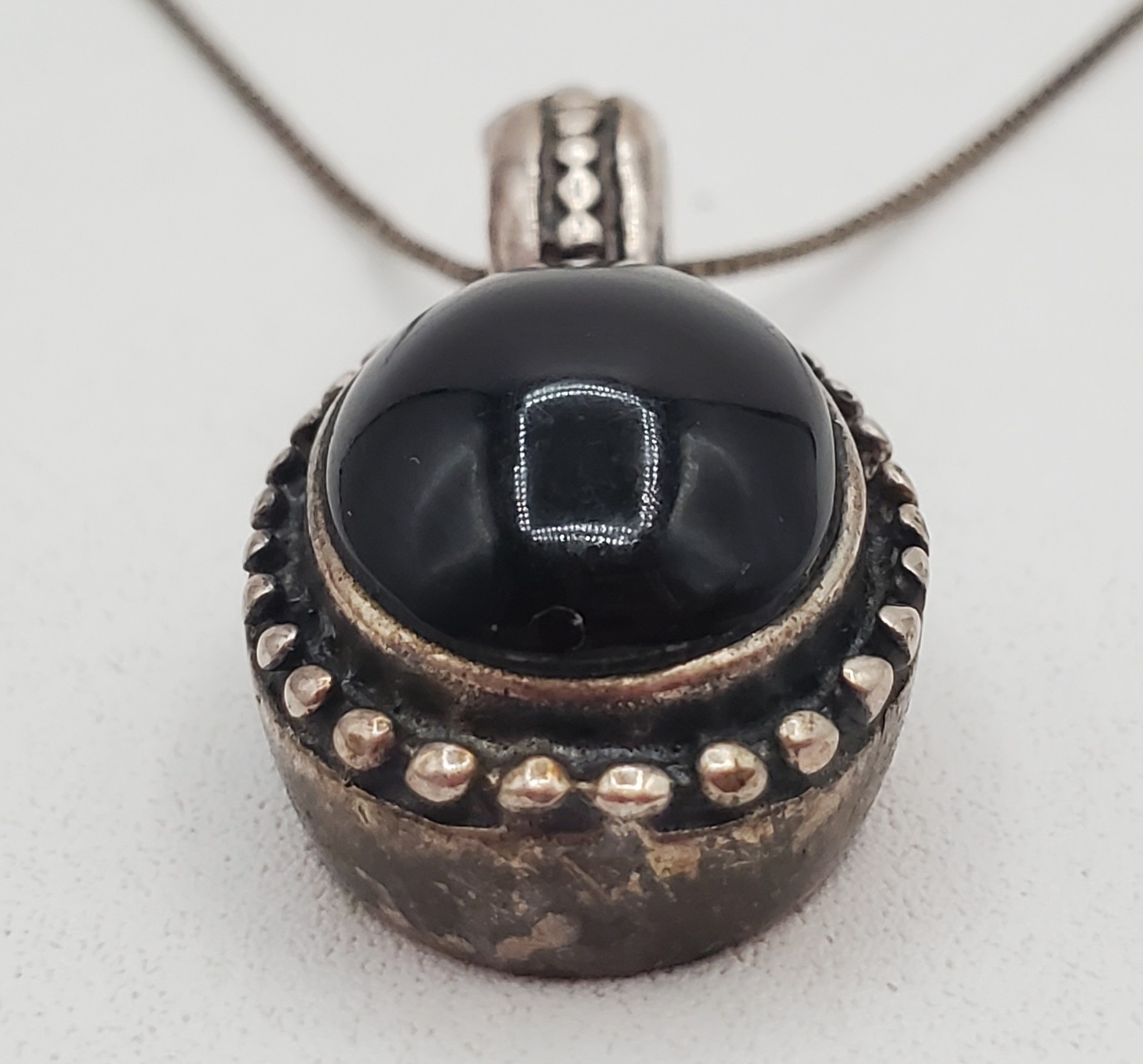 MEX 925 ATI Black Onyx Necklace 23in Sterling Silver 9gtw Box Chain VTG Estate