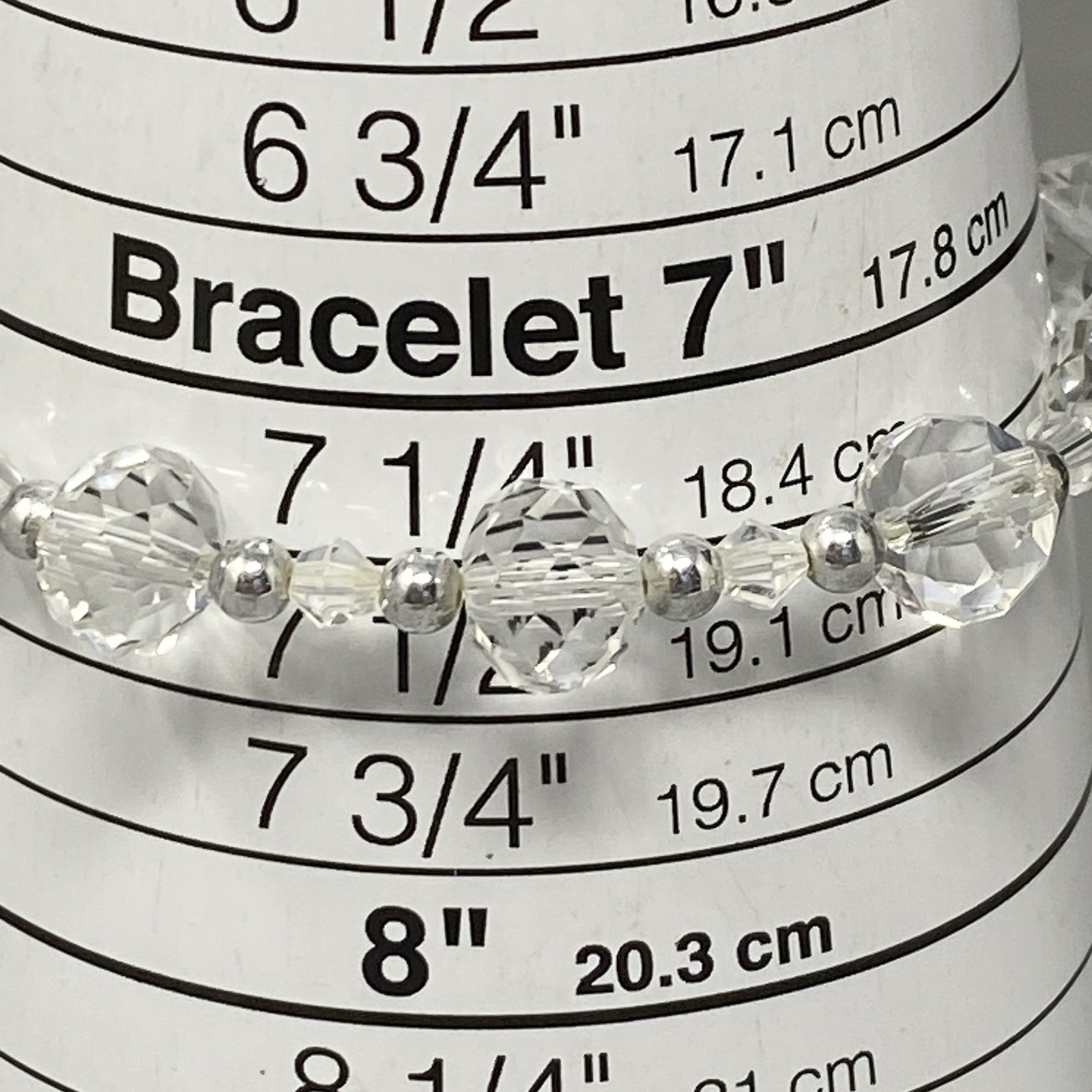 Rosary Bracelet Glass Beads Stretch Silver Tone Crucifix Cross Dangle Vtg 7.25″