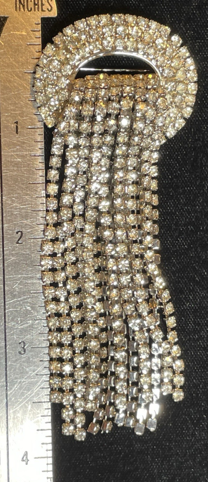 VTG KRAMER OF NEW YORK RHINESTONE WATERFALL TASSEL STATEMENT BROOCH PIN 3-7/8″ L