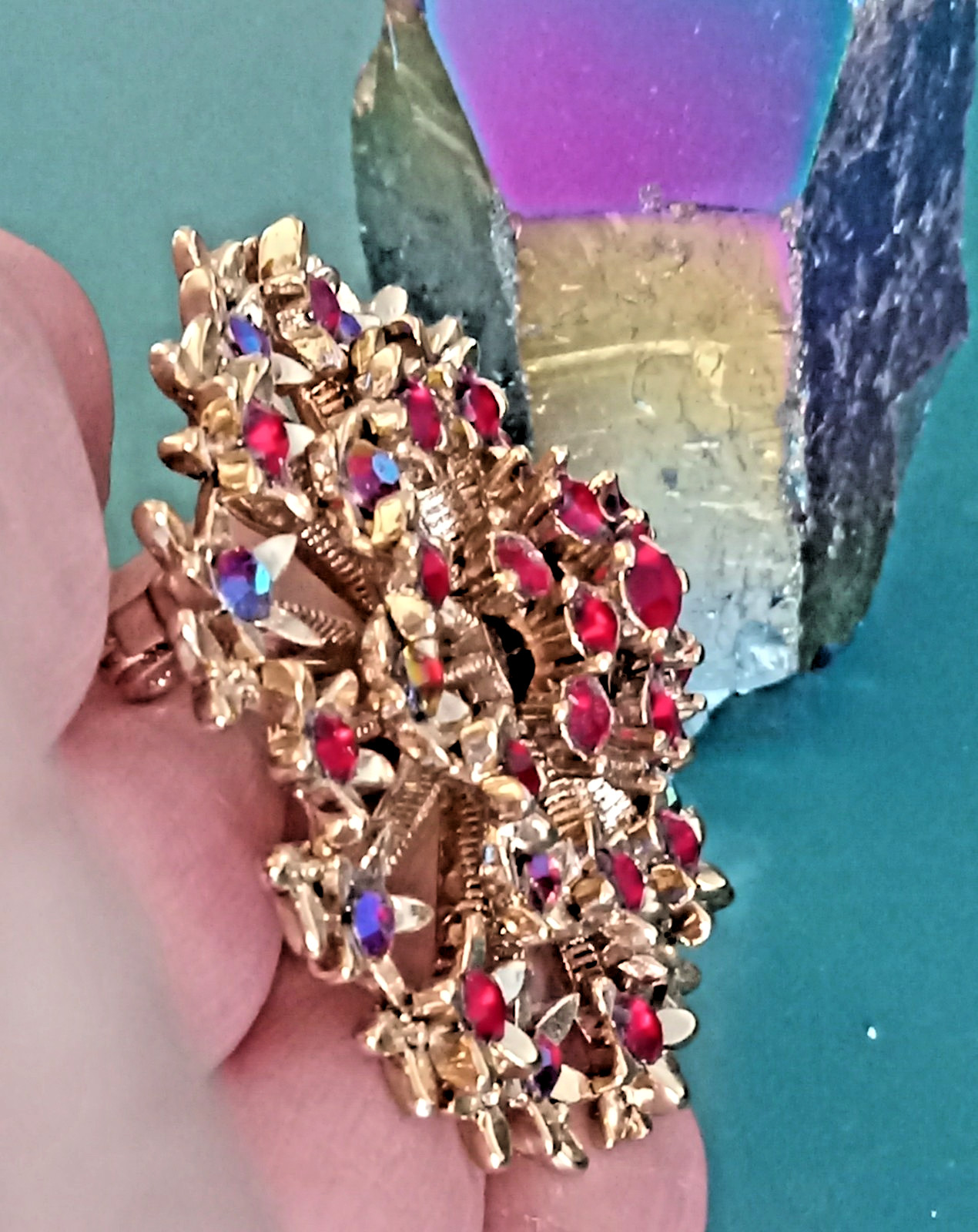 Vintage Liz Claiborne AB Rhinestone Floral Brooch Pin & Bail Pendant STUNNING!