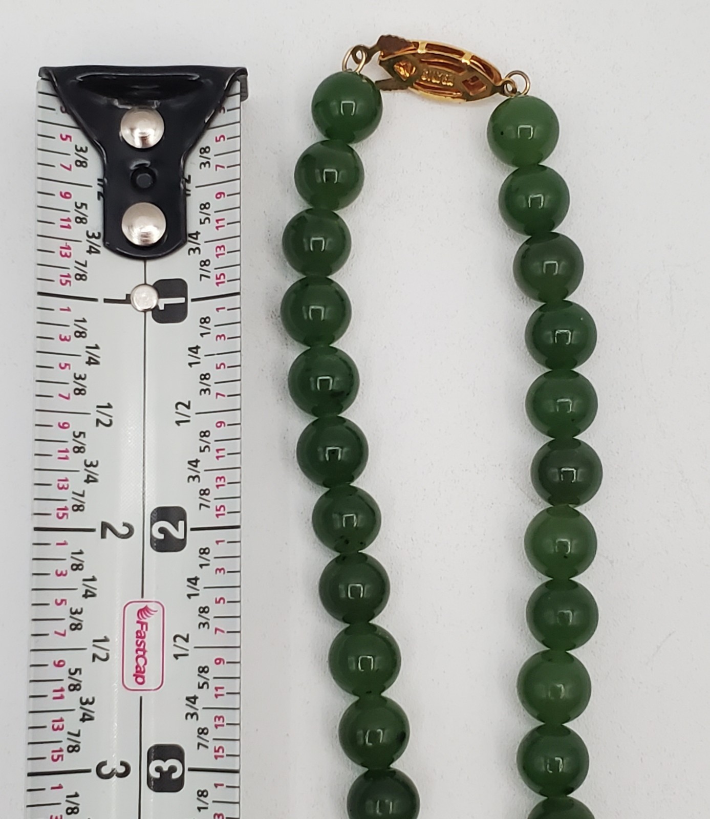 VTG 925 Spinach Jade Crane Dragon Pendant 24in Bead Necklace Carved Reversible