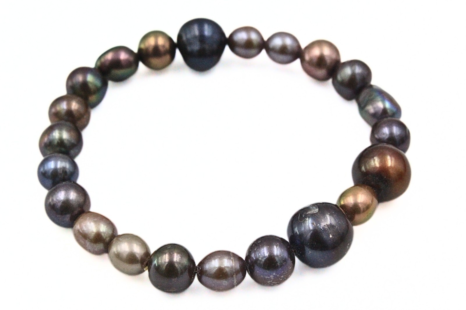 Amazing Black Gray Brown Iridescent Keshi Freshwater Pearl HSN Stretch Bracelet