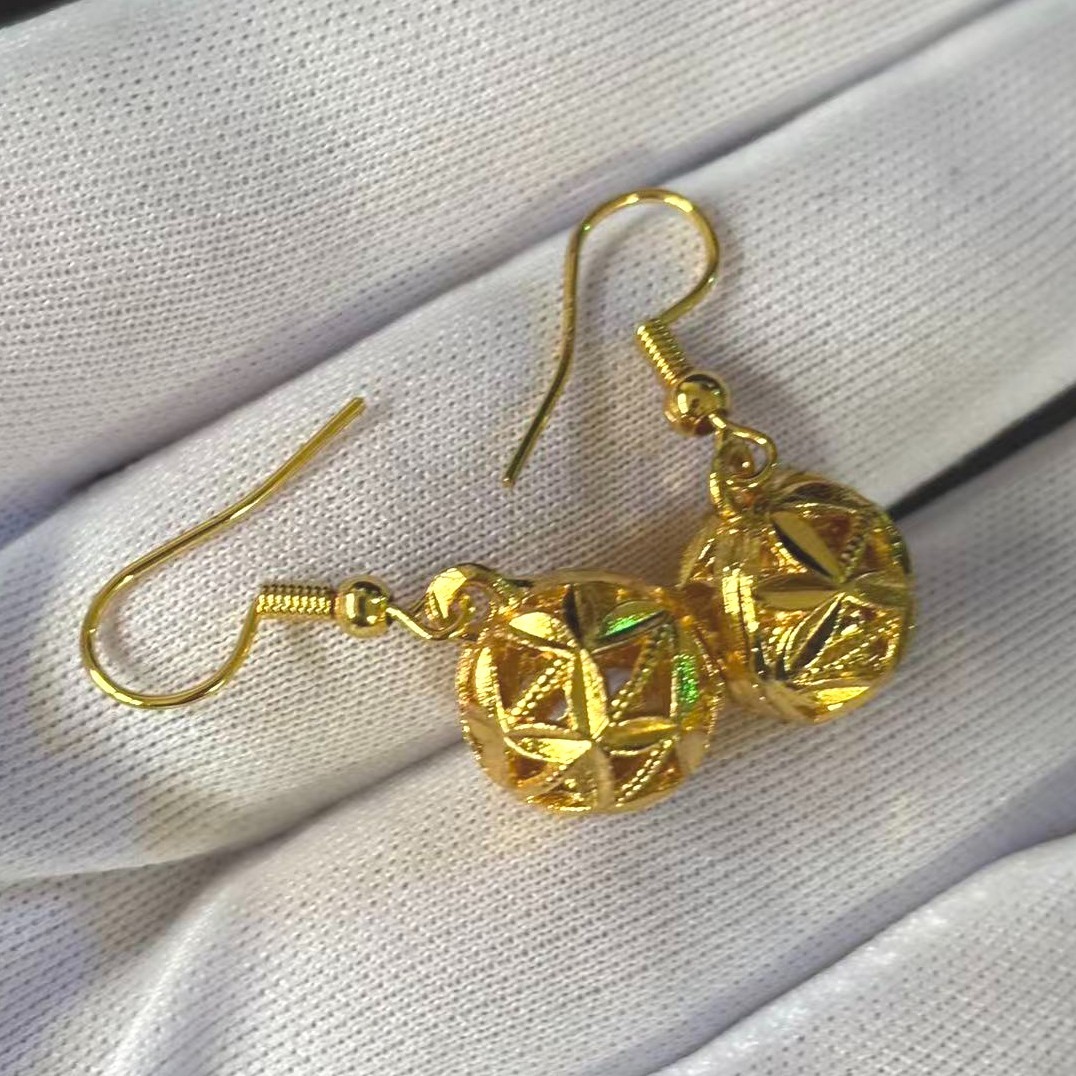 Vintage Gold-plated? (NOT SURE) Gold-ton Earrings Drop Dangle Balls No Mark
