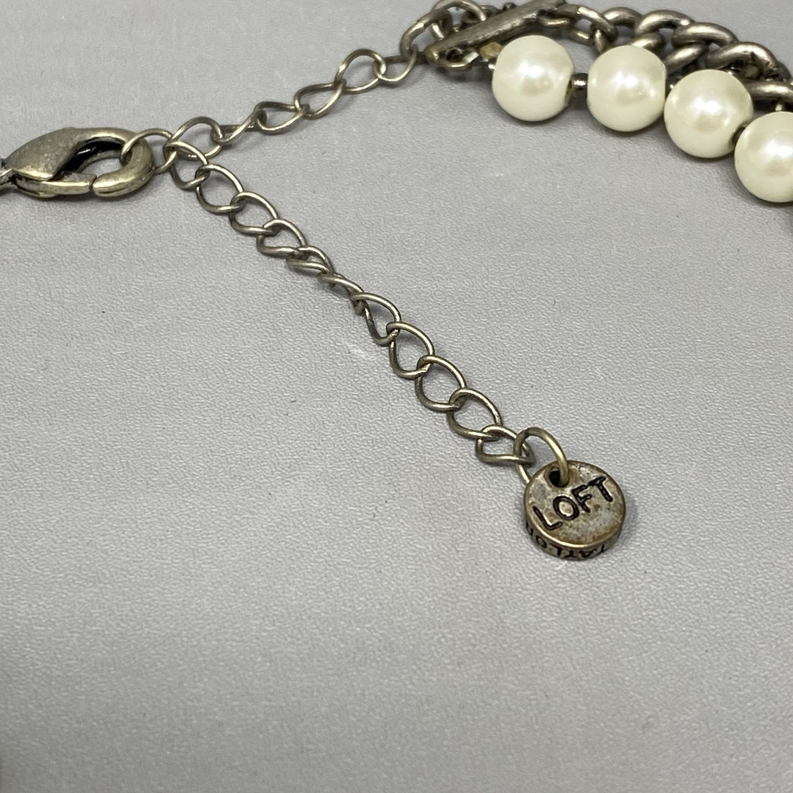 Loft Necklace Chunky Fringe Layered Multistrand Imitation Pearl Chain Collar 20″
