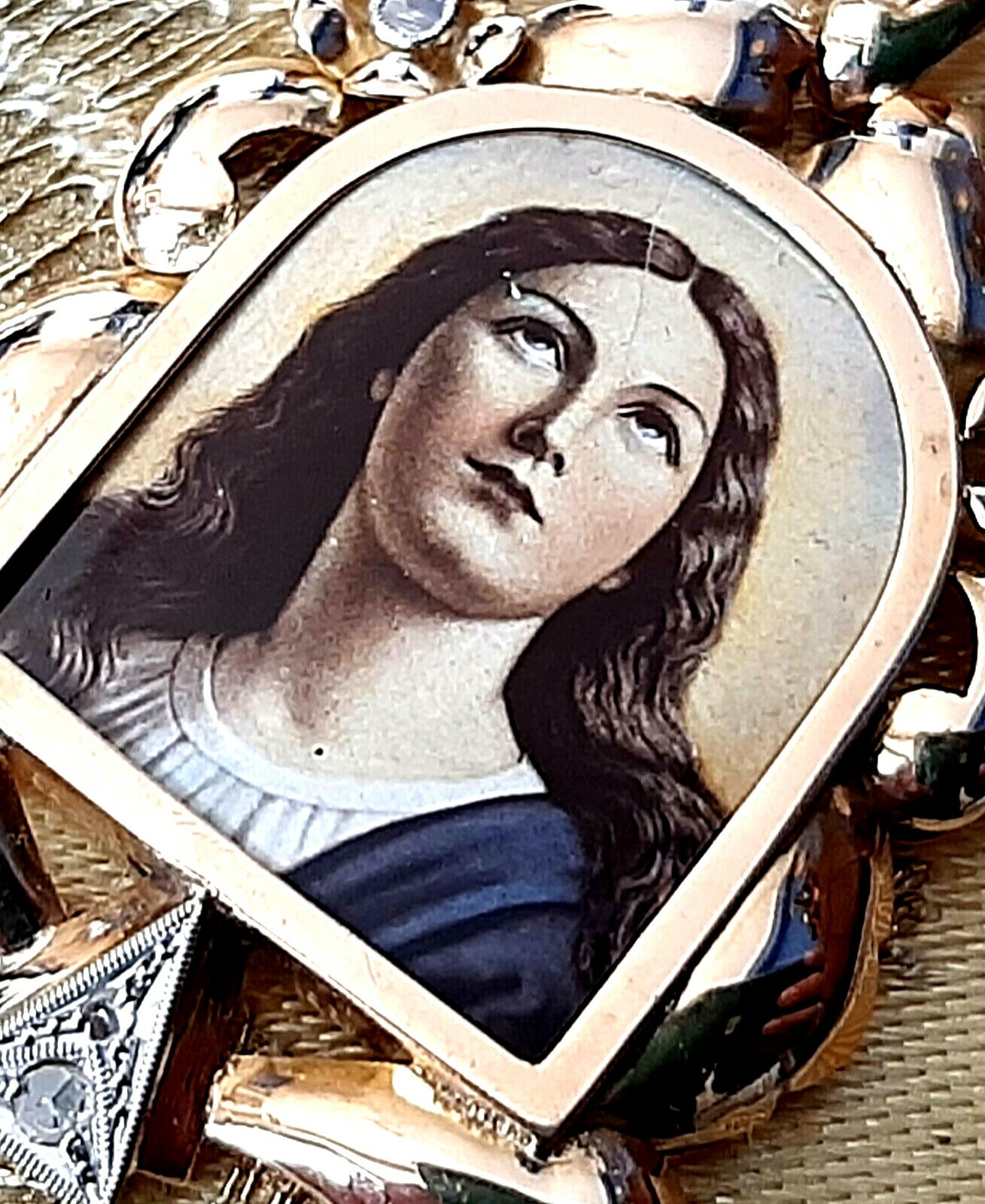 Fine Antique Art Deco 18K 18CT Gold Diamonds Virgen Mary Medal Pendant Ca 1930