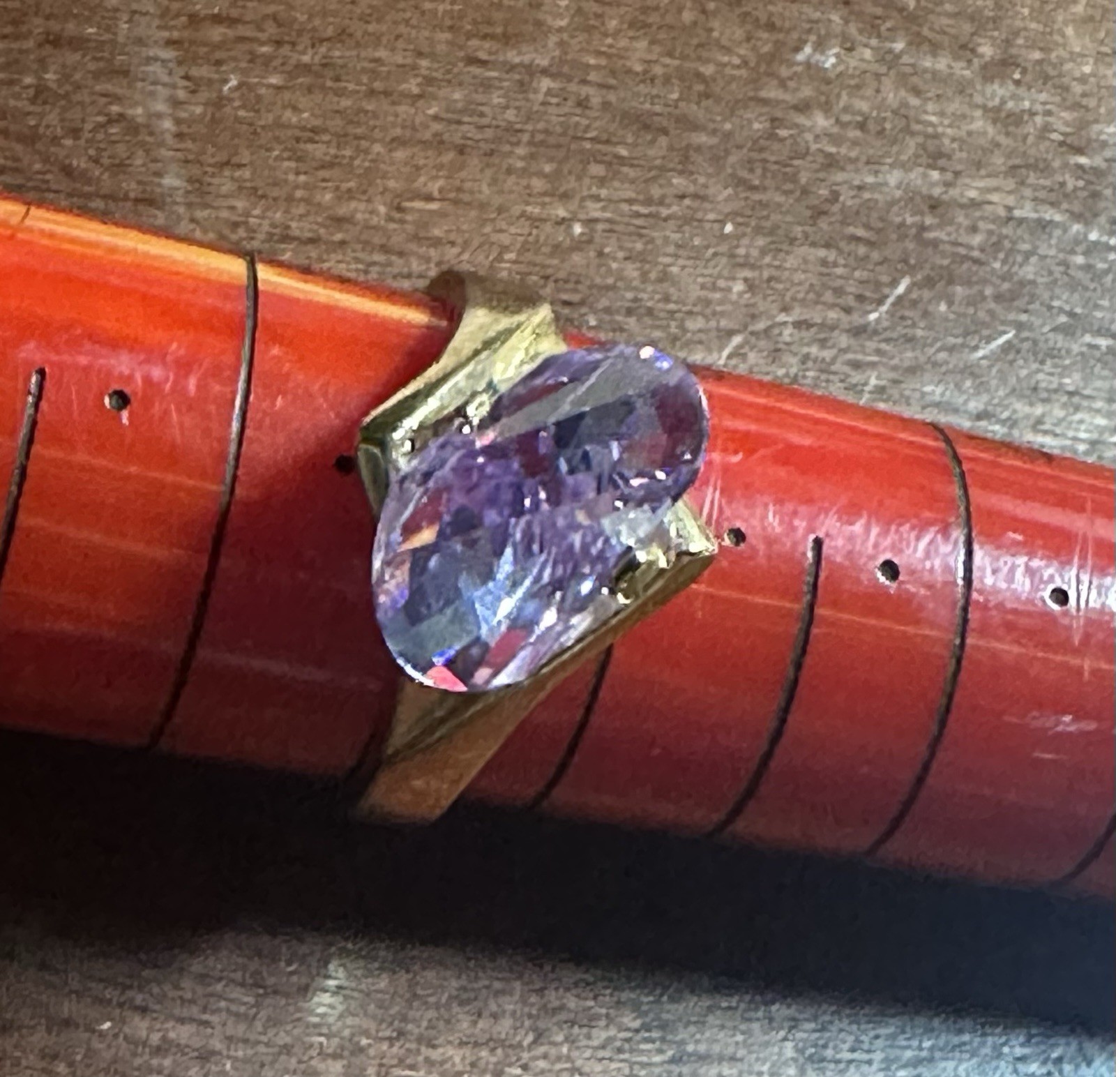 Vintage STERLING SILVER Gold Pl. Laser-cut Purple CZ Ladies Cocktail Ring Sz 8.5