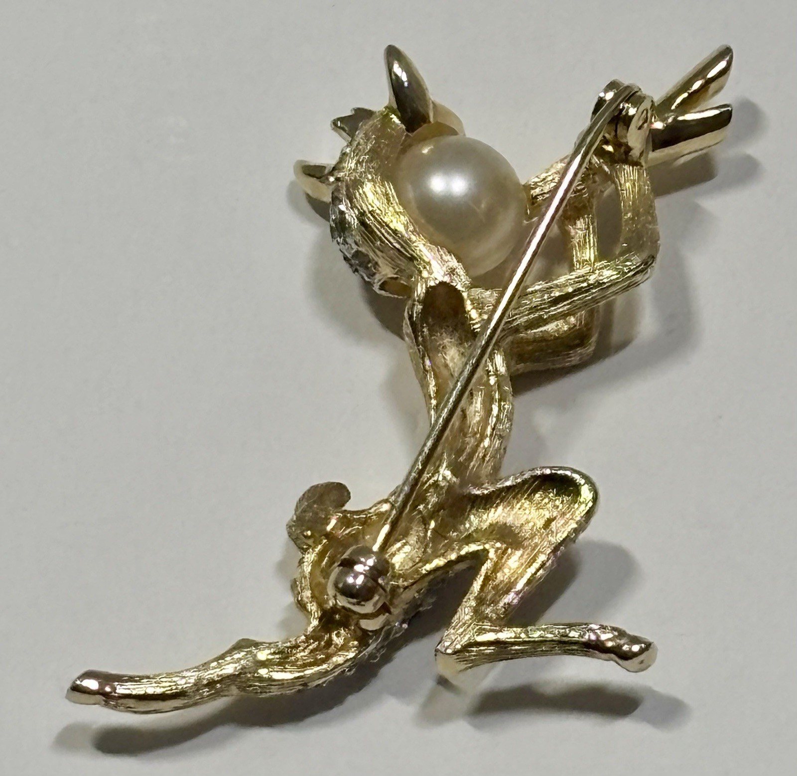 Vintage Gold Tone Pan Satyr Faun Brooch Pin Faux Pearl Rhinestone Mythological