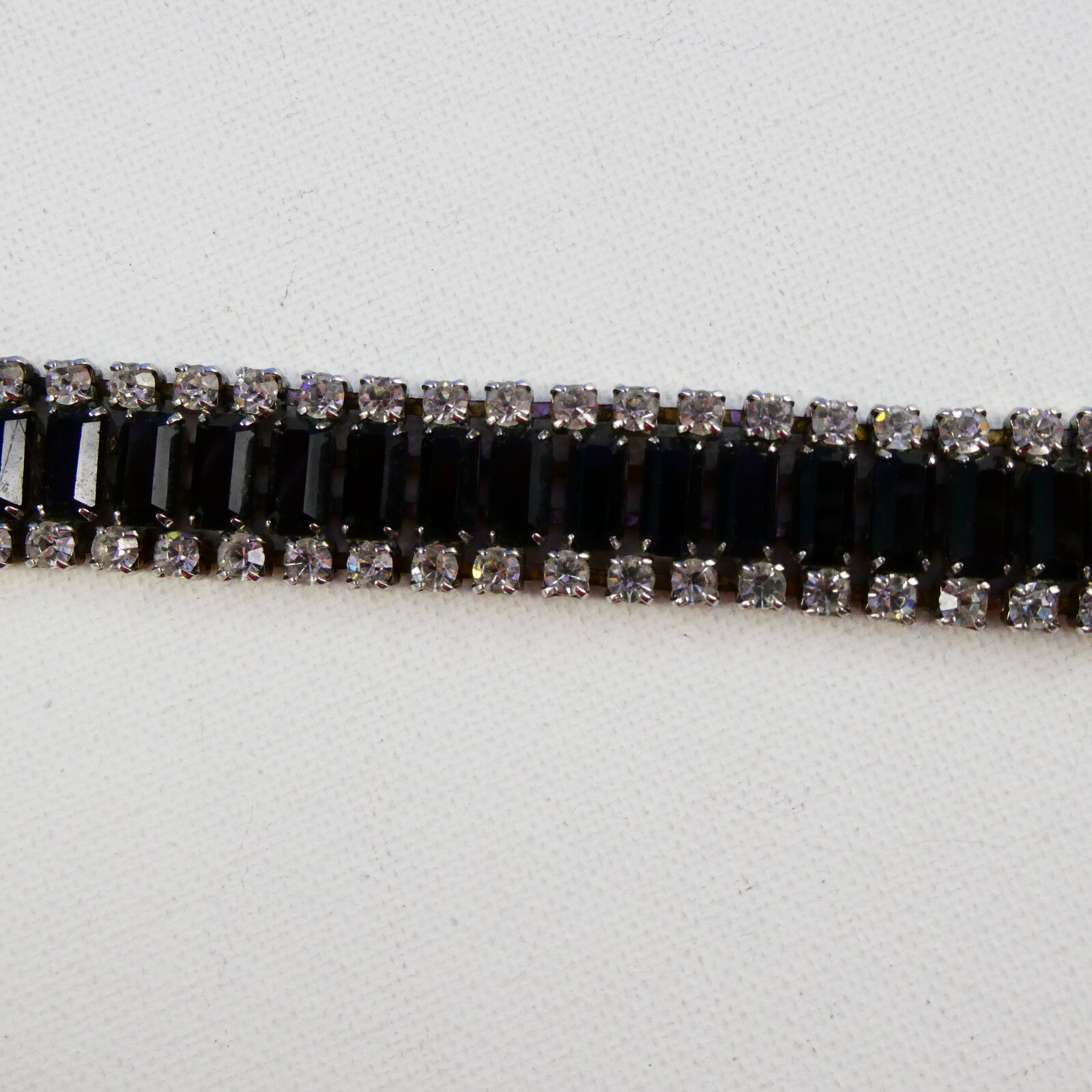 Vintage Black & Clear Rhinstone Bracelet 60’s Bling Jewelry Pretty