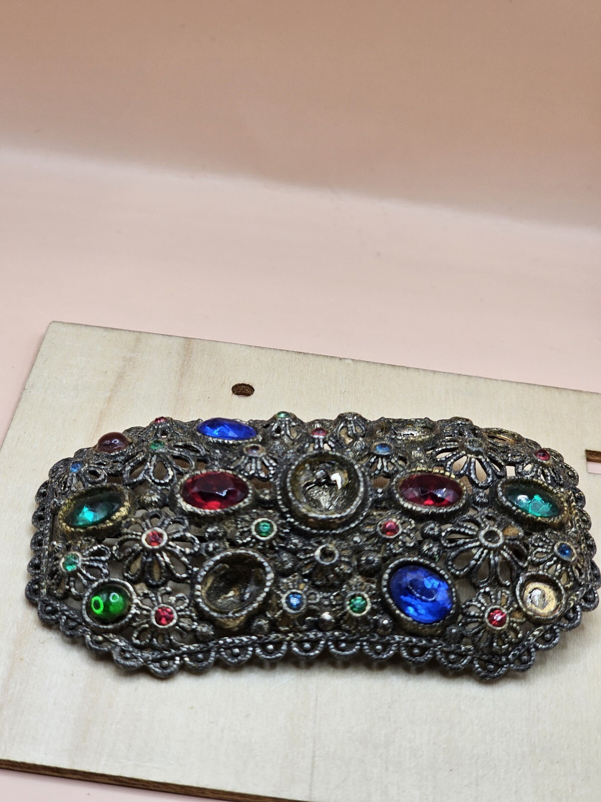 New England Glass Works Brooch Pin Floral Design Faceted Stones Vtg 1940s