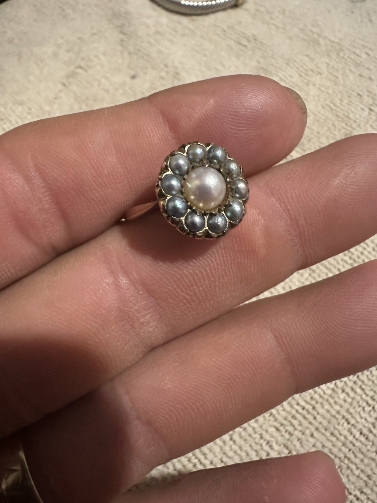 Antique Victorian 10k Yellow Gold Natural Pearls Cluster Ring