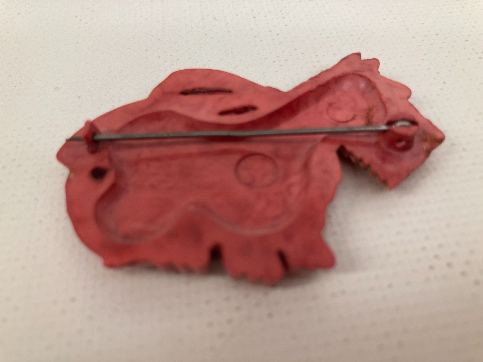 Vintage Pinkish Salmon Color Plastic Celluloid Scottie Dog Pin Brooch
