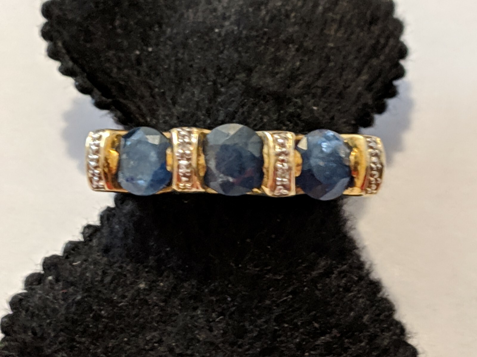 VINTAGE SAPPHIRES VERMEIL STERLING SILVER RING ABOUT SIZE 7 1/2 SIGNED CJ