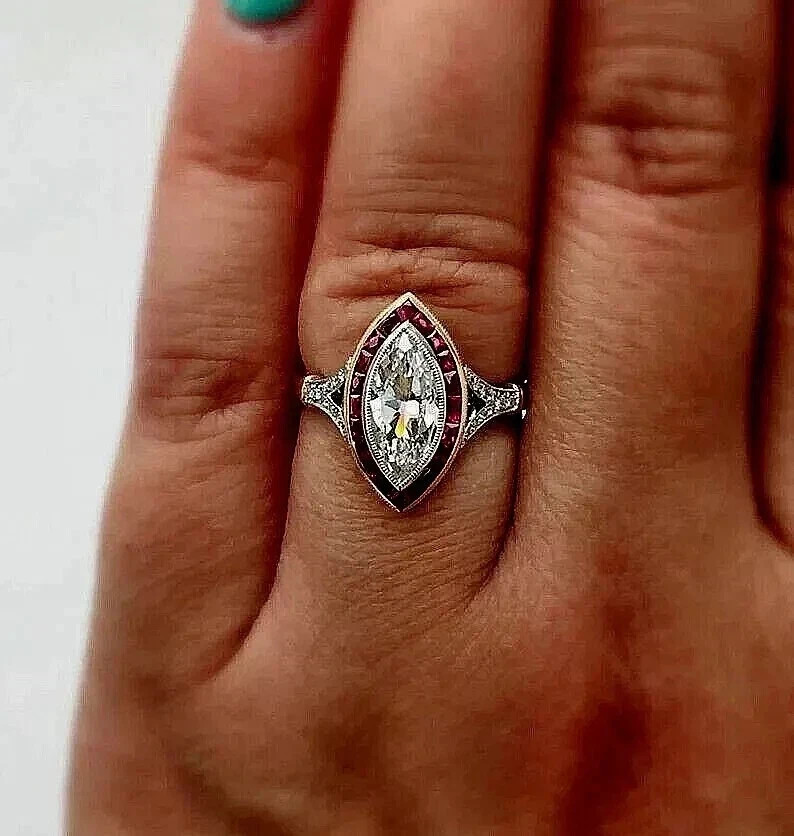 Art Deco Style 2.95Ct Lab Created Diamond Wedding & engagement 14K Gold FN Ring