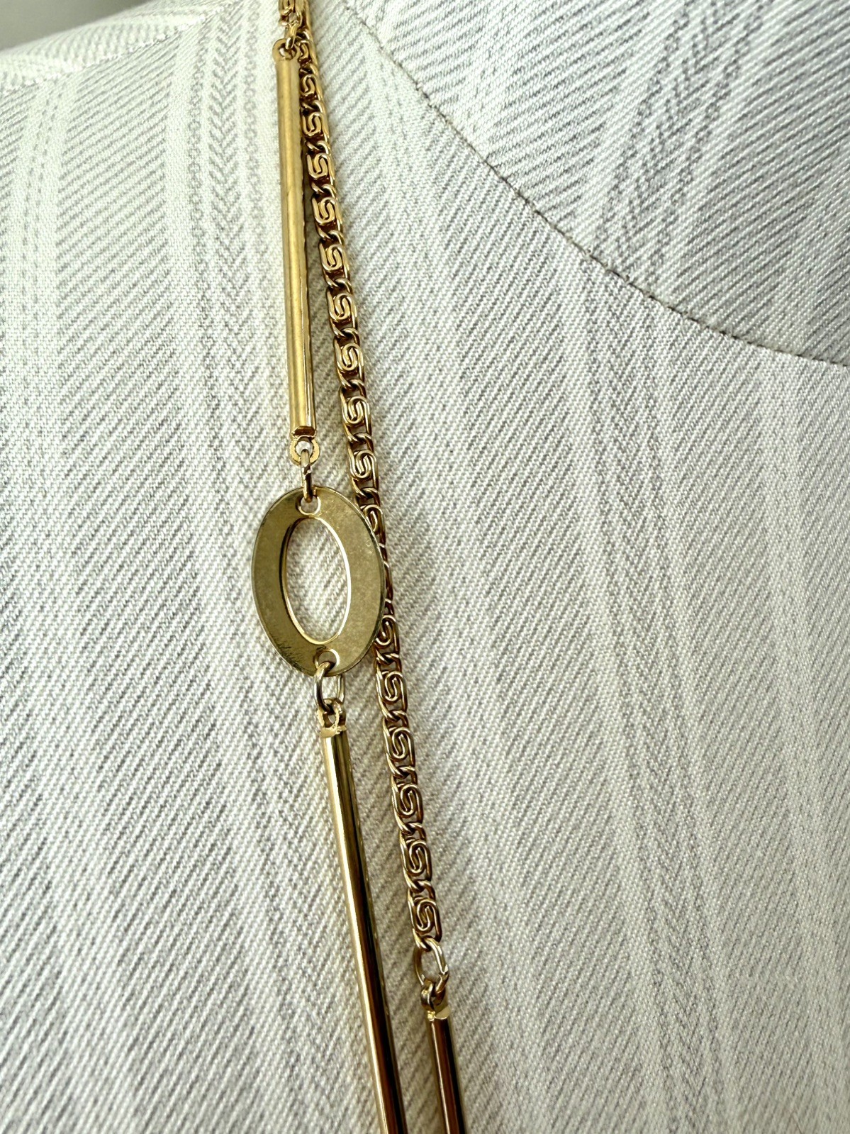 Vintage 70s Gold Tone 53” Extra Long S-Link Station Rope Necklace-Modernist Boho