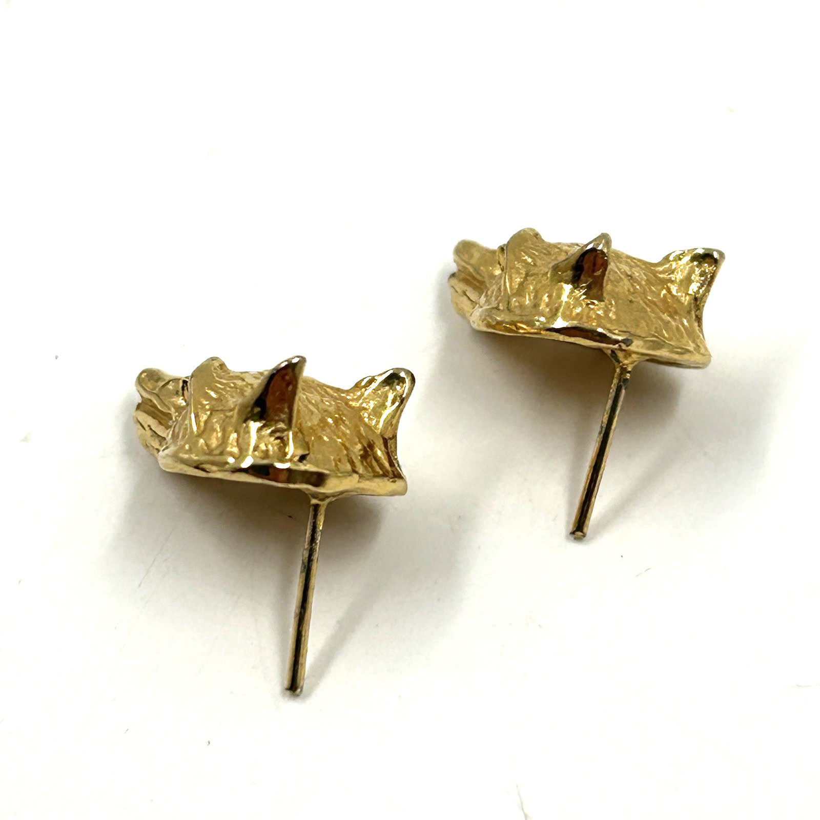 Vintage Signed Gay Boyer Gold Tone Fox Wolf Head Earrings