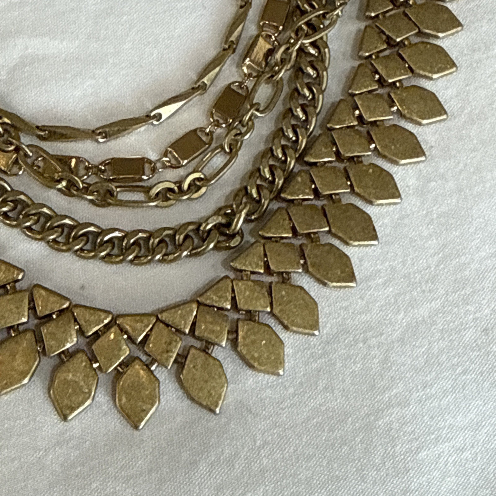 Vintage Signed Stella & Dot Brushed Gold-tone 5-Strand Necklace Chunky Statement