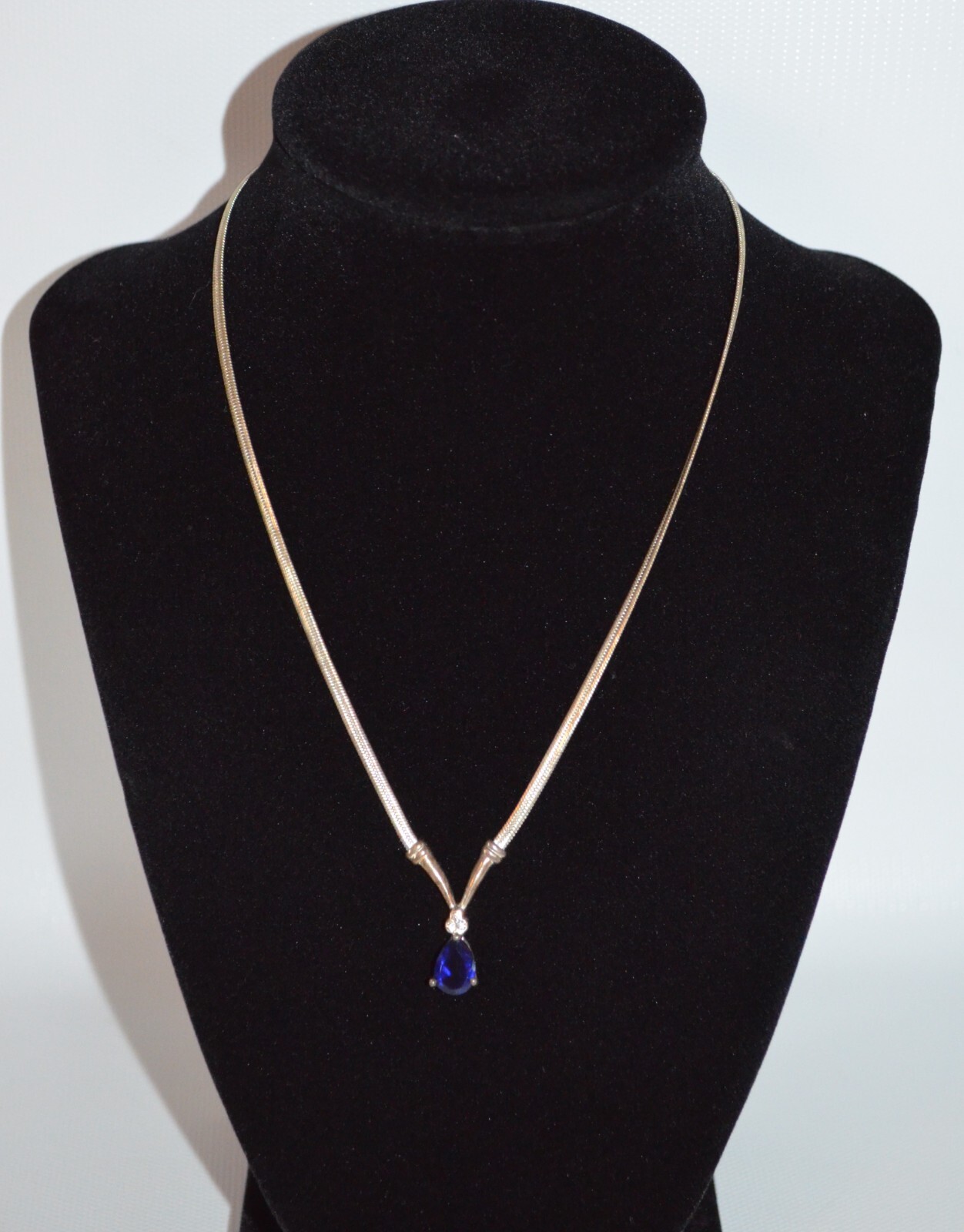 Vintage Necklace With Blue Teardrop Pendant 19″