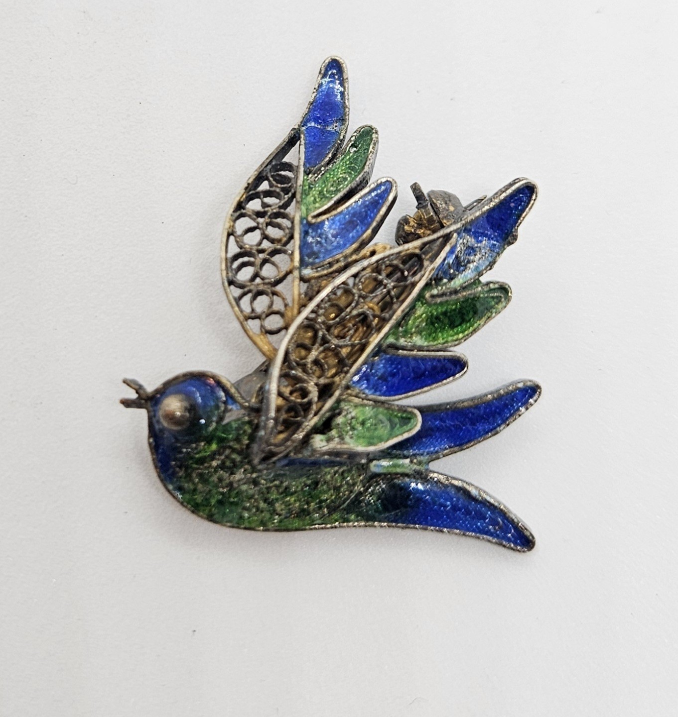 VTG MAGICAL FILIGREE BIRD OF PEACE 800 SILVER STAMP