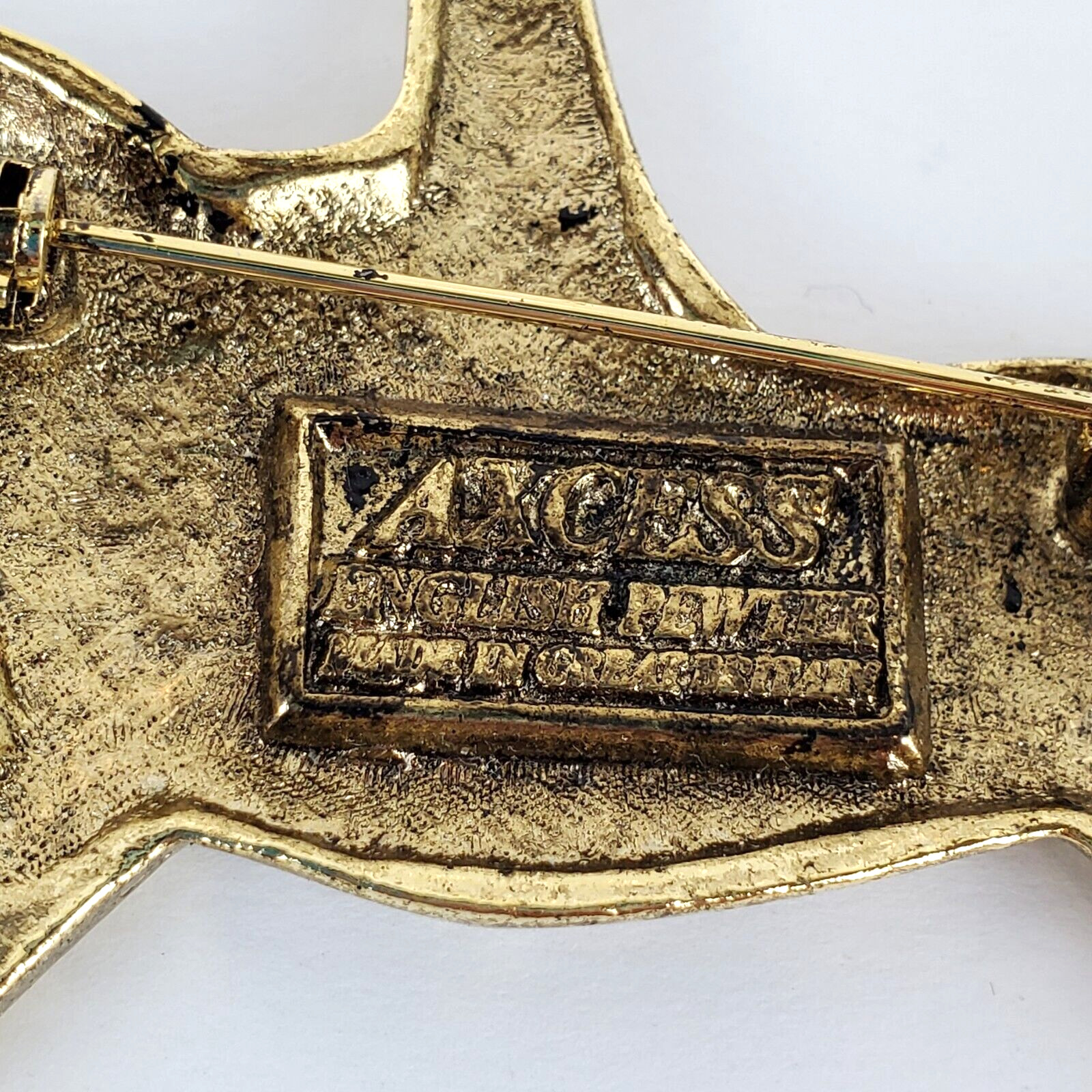 Vtg Goldtone Access English Pewter Equestrian Horse Rider Brooch Pin Gr. Britain