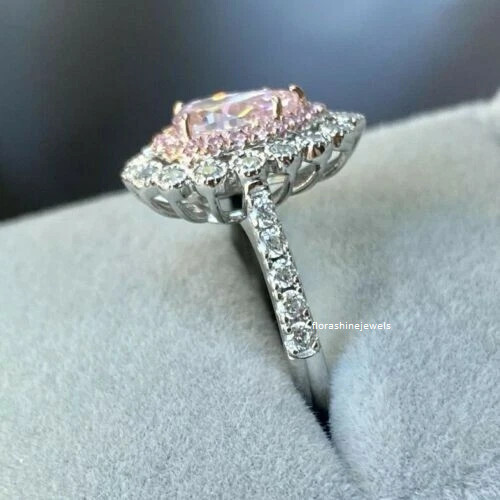 3.14 CT Pear Cut Pink Sapphire & White Shiny CZ Double Halo Engagement FN Ring