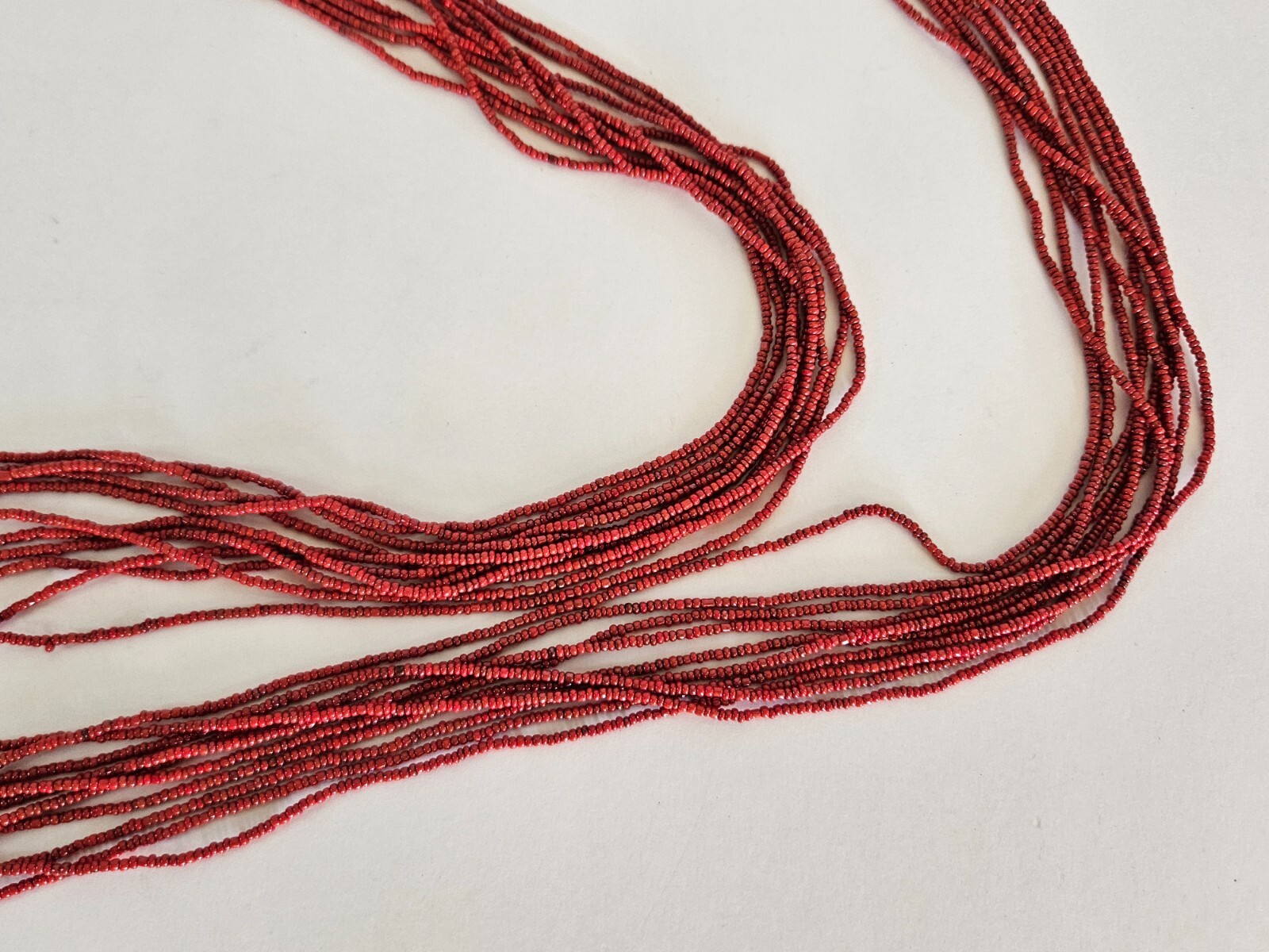 Vintage Seed Bead Multi Strand Wrap Around Necklace Red Shell
