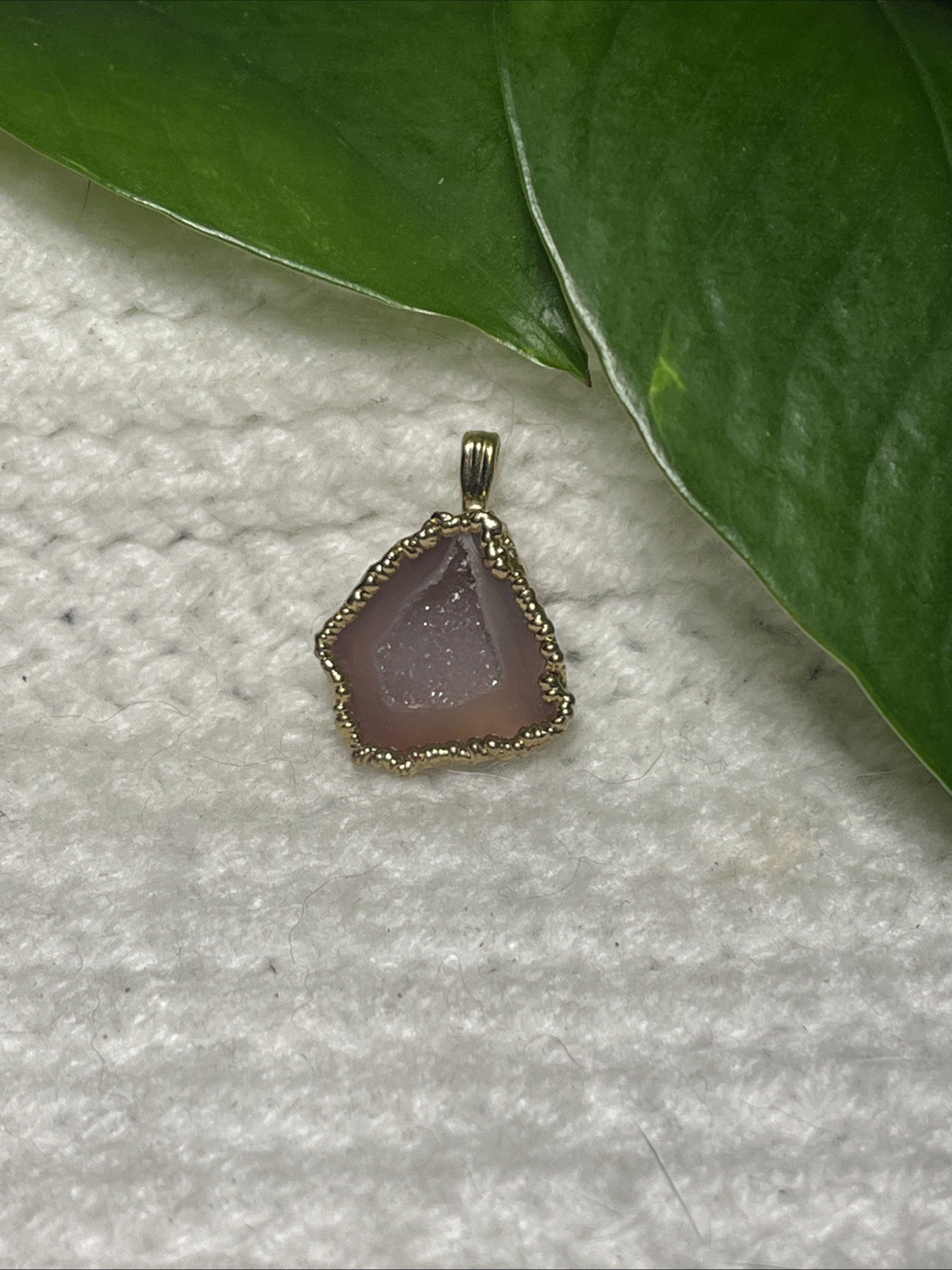 Vintage Gold Toned & Quartz Geode Pendant