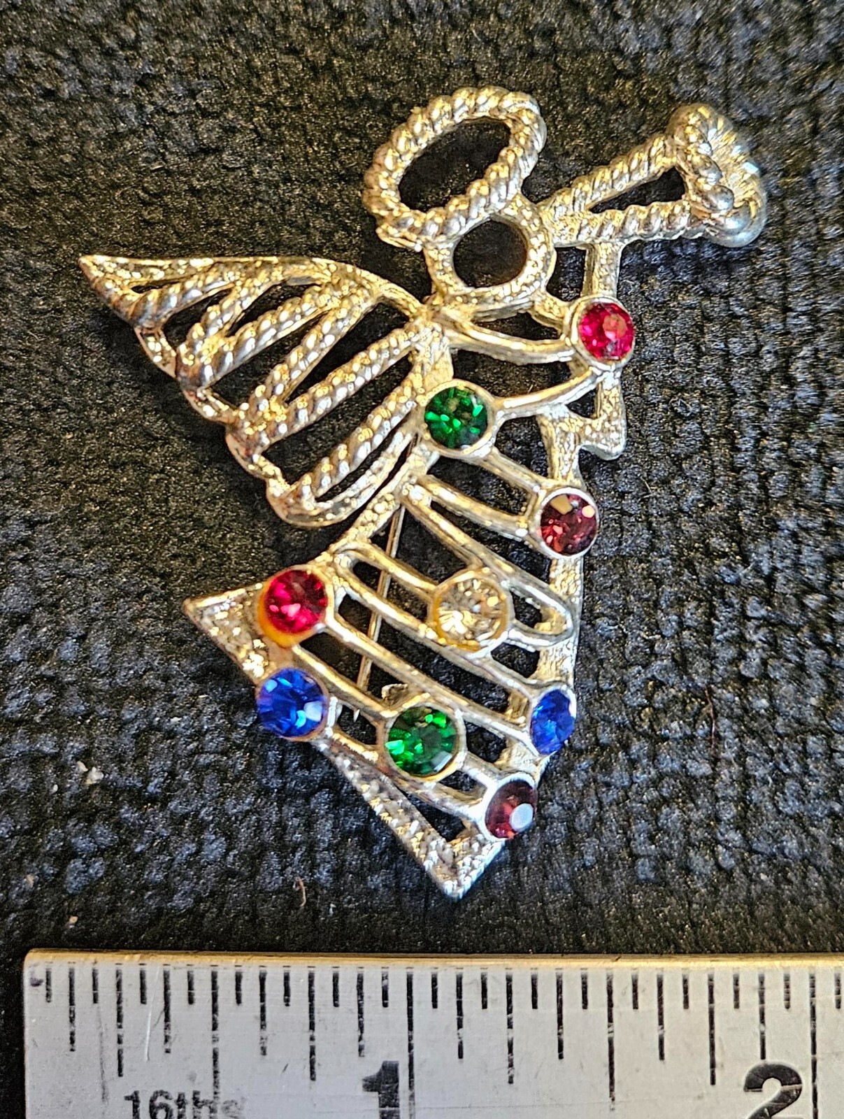 Beautiful ANGEL BROOCH Silver Plated Rhinestone Holiday Religious