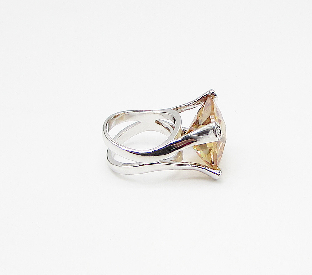 925 Sterling Silver Citrine & White Cubic Zirconia Cocktail Ring Sz 7 RG3441