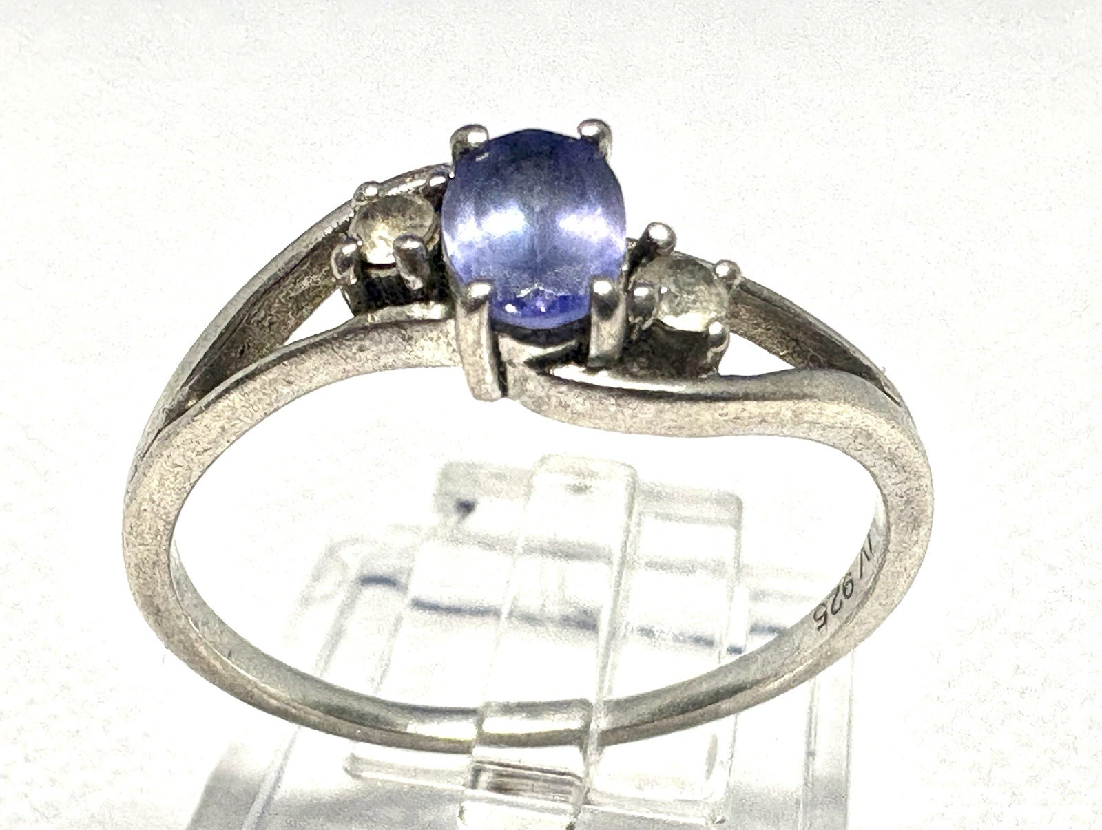 A45 Blue Purple Tanzanite 925 Sterling Silver Bypass Ring size 11 White Topaz