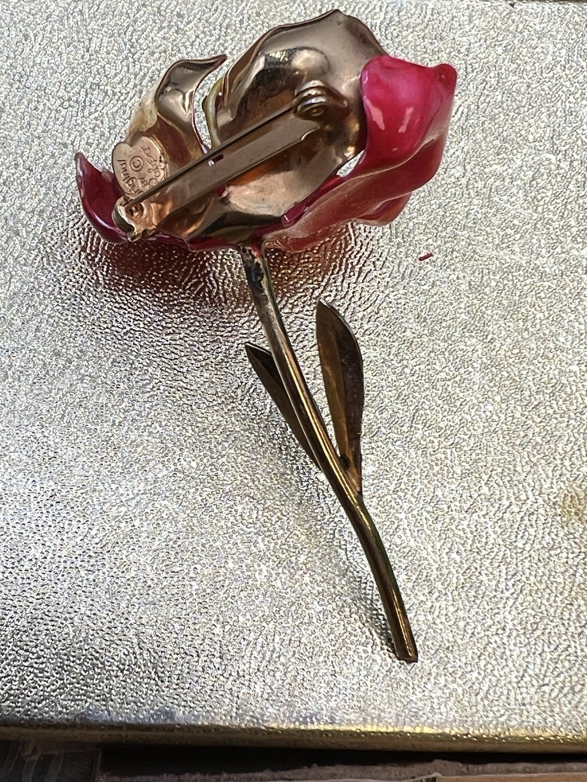 Vintage Original By Robert Gold Tone Enamel Painted Flower Brooch 2.5”