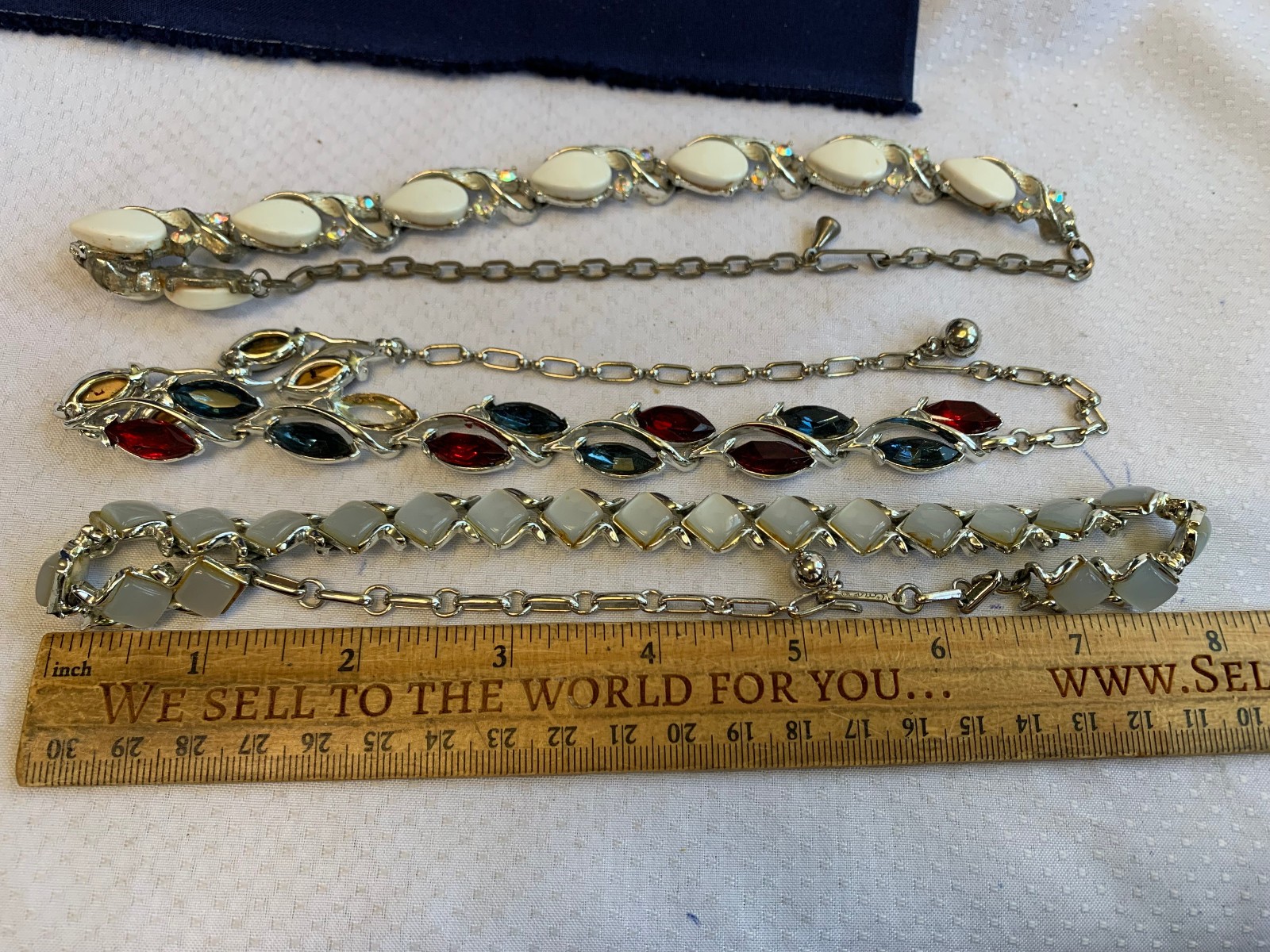 Vtg Necklace Lot Costume Jewelry Coro Monet Rhinestones Lucite Faux Gemstones