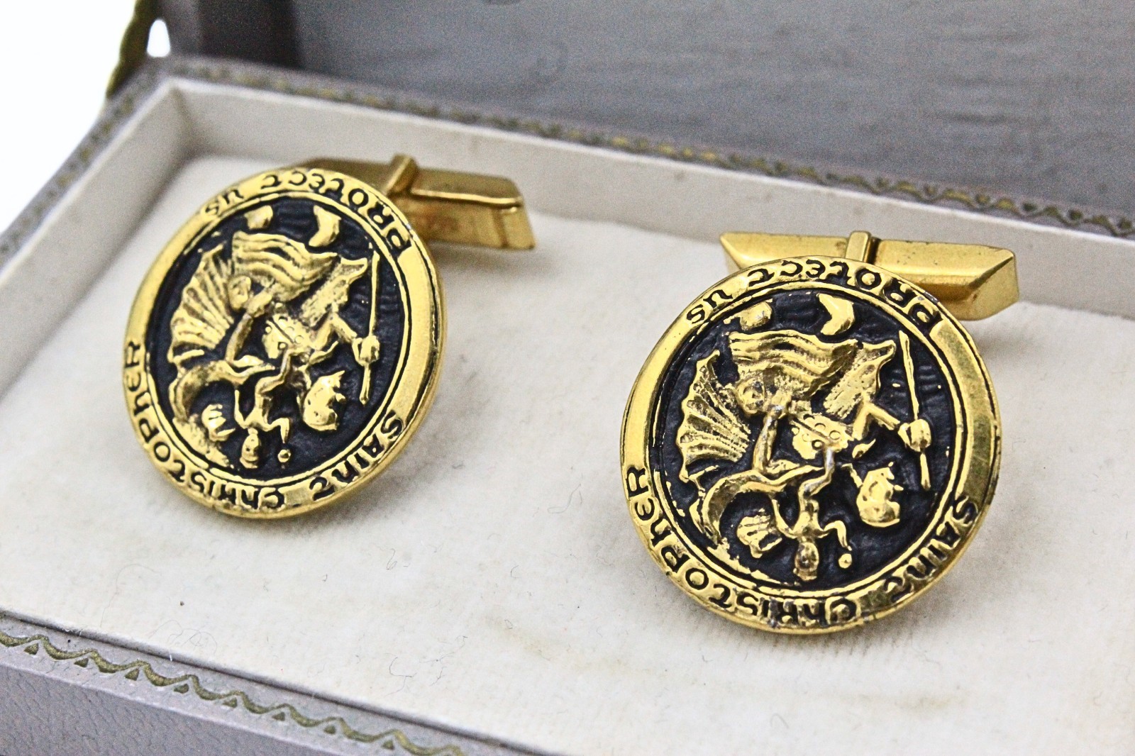 Amazing St. Christopher Embossed Gold Plated Formal Cufflinks