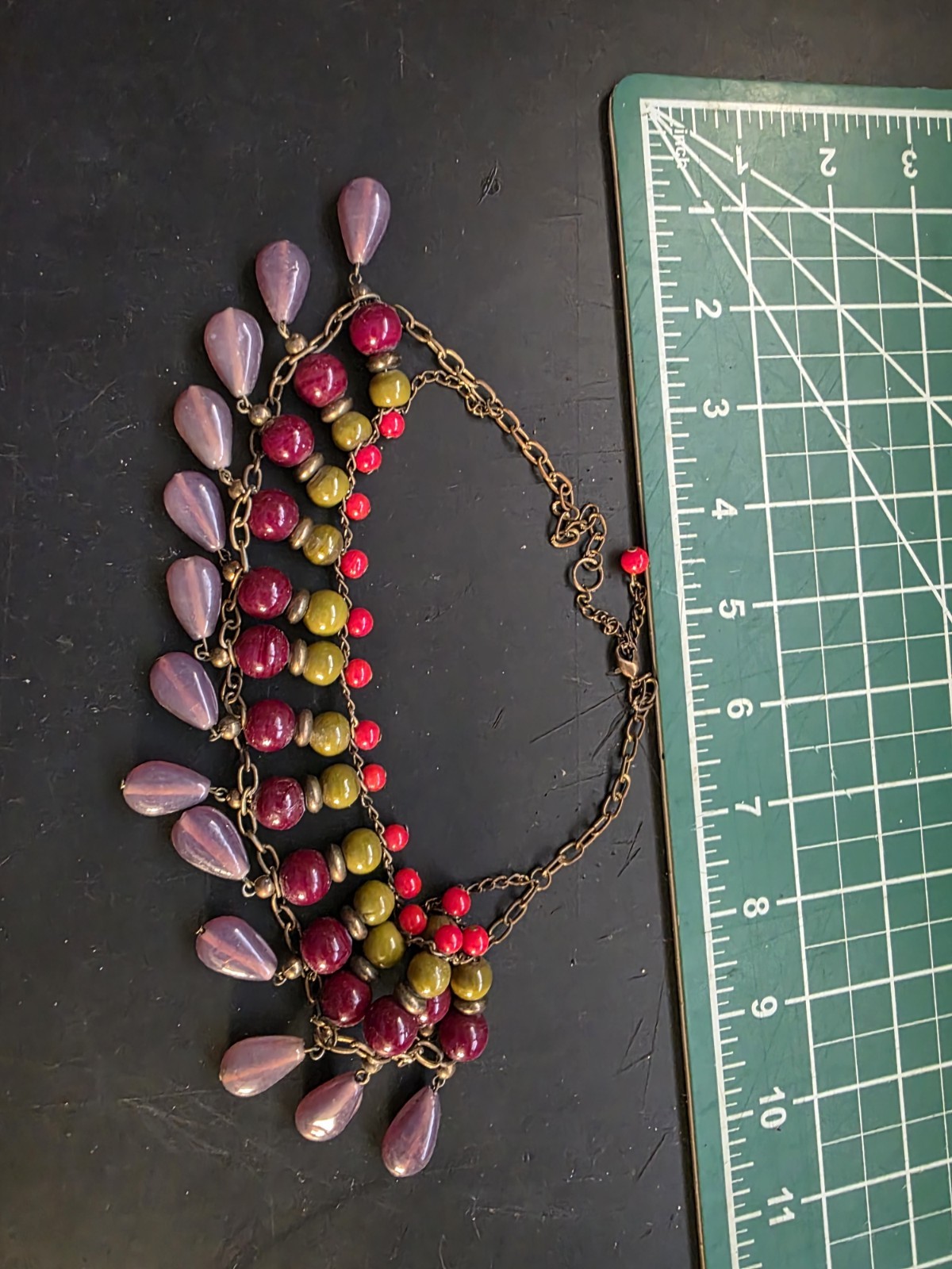 VTG Statement Accent Necklace 19″ Art Glass Beads Multicolor Chunky 70s