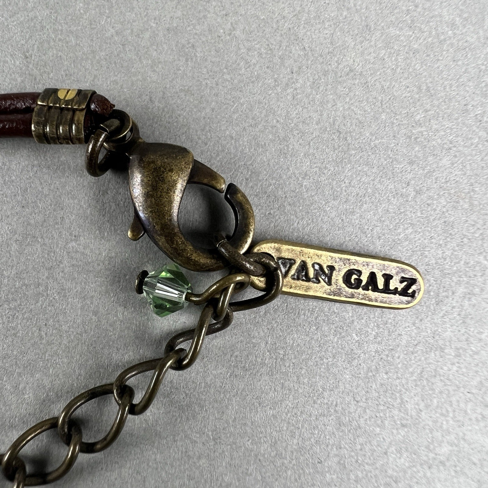 Vintage Van Galz Bracelet Leather Green Rivoli Rhinestone q3z
