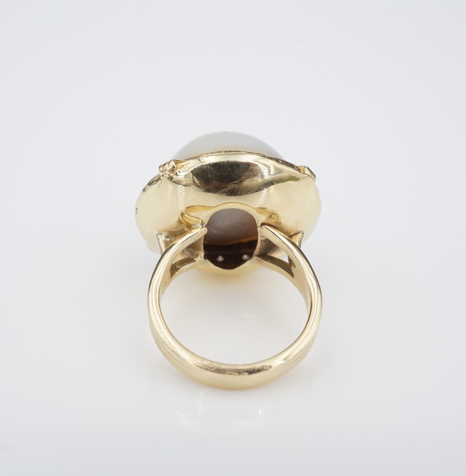 Vintage Mabe Pearl Diamond Cocktail Ring 14k Yellow Gold Size 5.75 17.5mm RG4747