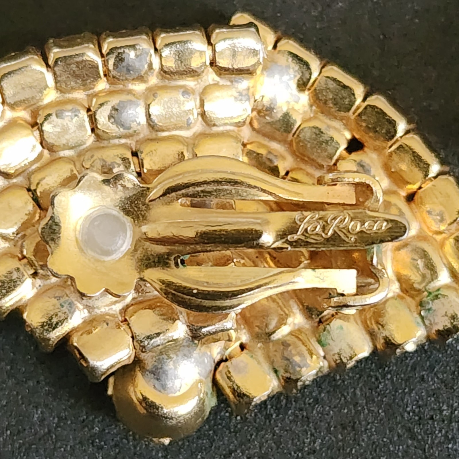 Vintage La Roco Rhinestone Clip-On Fan Earrings Designer Signed
