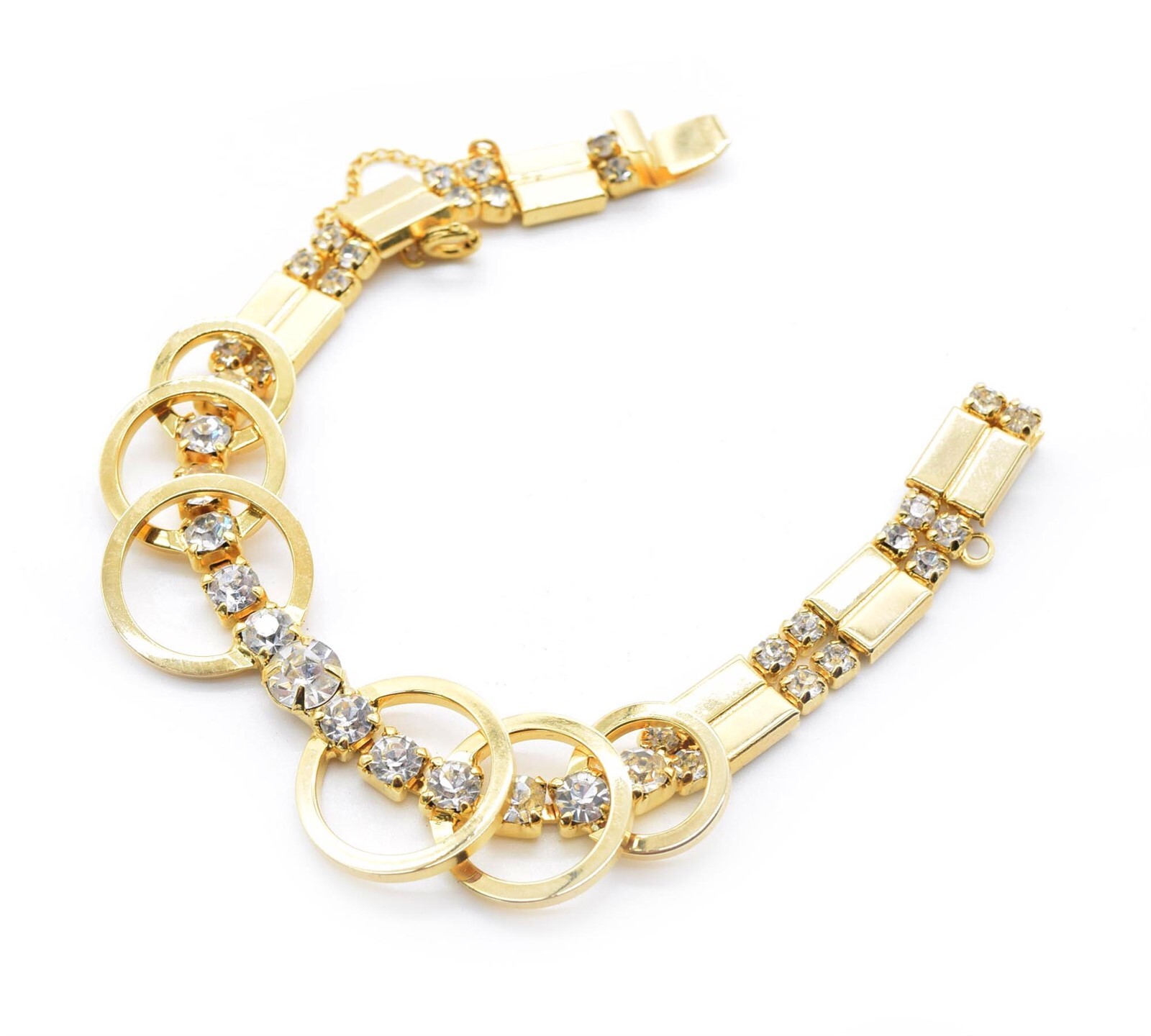 May Co. California Jewelry Set Necklace Bracelet Clip Earrings Gold Tone Crystal