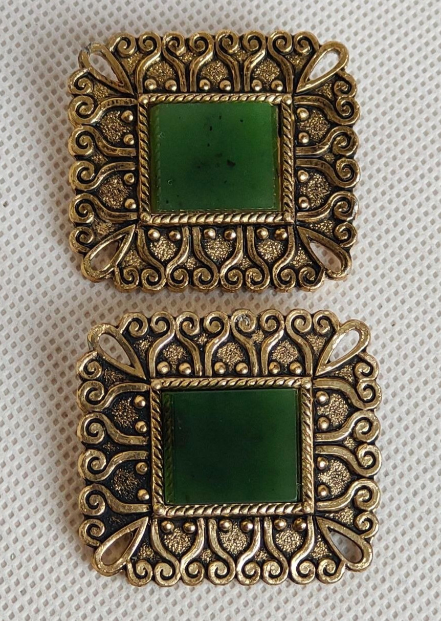 Vintage Soviet beautiful brooches with jade stones, 2 pcs. USSR.