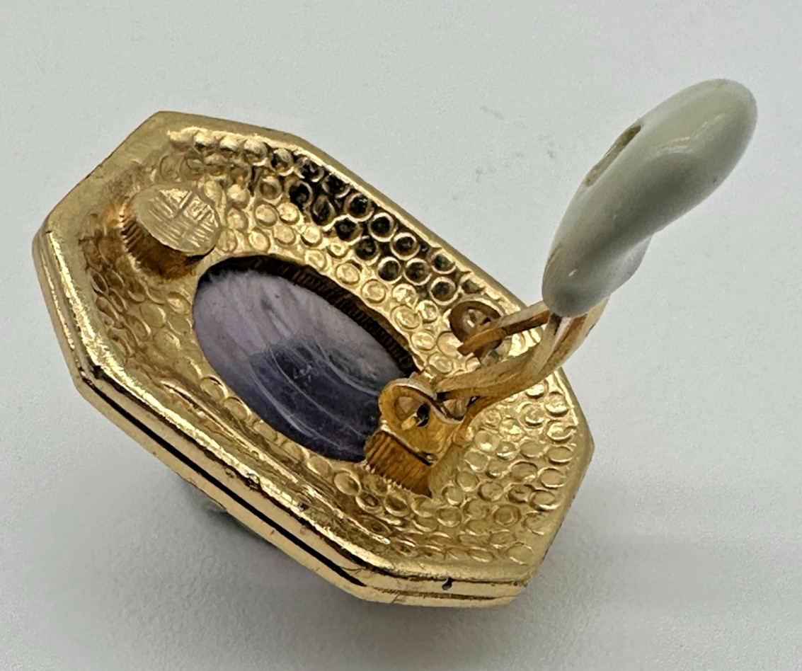 Vintage Ciner Gripoix Poured Glass Cabochon & Rhinestone Clip-on Earrings