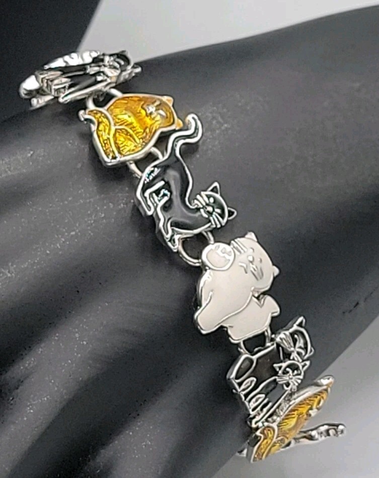 Cat Jewerly Lot 4 Kitty Pins Brooches Bracelet Sterling Silver Necklace